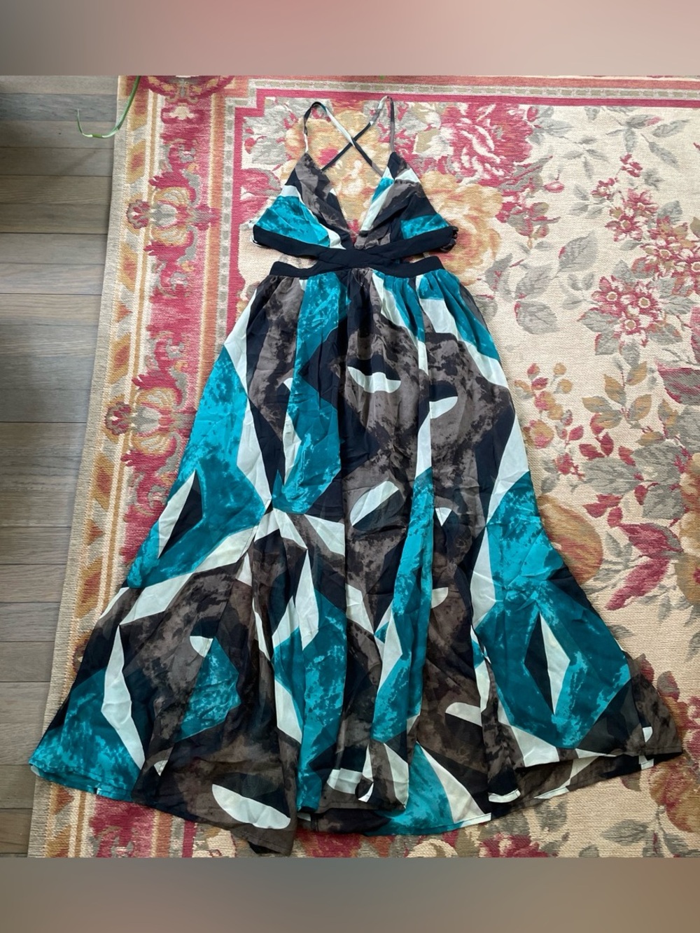 Fashion Nova Women’s Teal & Black Geometric Maxi Dress